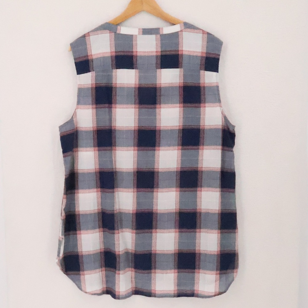 Eddie Bauer Plaid Sleeveless Button Down Shirt Womens Size XL Blue Red Western - Picture 2 of 11